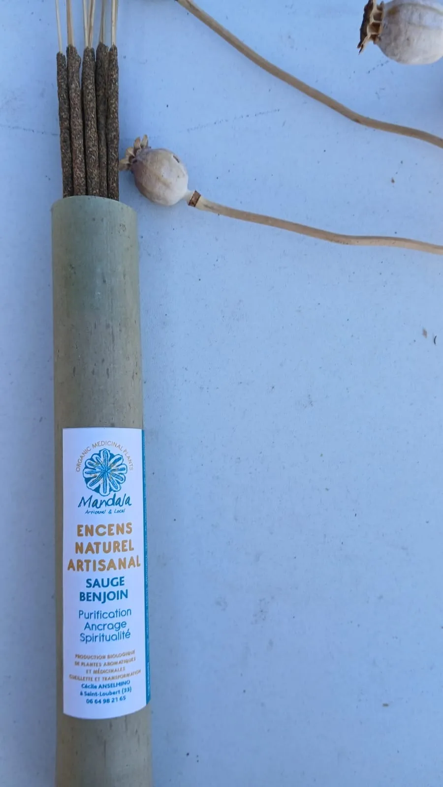 Boîte en bambou de bâtons d'encens Sauge – Benjoin